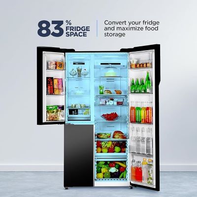 Picture of Haier 598 L Frost Free Side by Side Convertible Refrigerator with 83% Convertible Fridge SpaceDigital Control Panel360 Degree CoolingMagic Convertible Zone Expert Inverter 3-Door (Black, HRT-683KG)