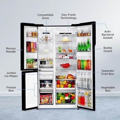 Picture of Haier 598 L Frost Free Side by Side Convertible Refrigerator with 83% Convertible Fridge SpaceDigital Control Panel360 Degree CoolingMagic Convertible Zone Expert Inverter 3-Door (Black, HRT-683KG)