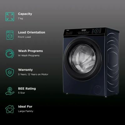 Picture of Haier 7 kg AI with Inverter Motor,Puristeam and Refresh Function, Anti Bacterial Technology, Super Drum 525mm with Custom Wash Programs Fully Automatic Front Load Washing Machine Black, White (HW70-IM12929)