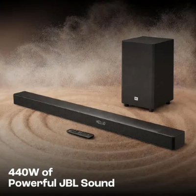 Picture of JBL Cinema SB595 True Dolby Atmos, Wireless Subwoofer,HDMI eARC,Bluetooth Streaming 440 W Bluetooth Soundbar (Black, 3.1 Channel)