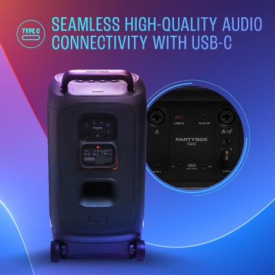 Picture of JBL Partybox 520 Electrifying AI Sound Boost,Futuristic Light Show,15Hrs Playtime 400 W Bluetooth Speaker (Black, Stereo Channel)
