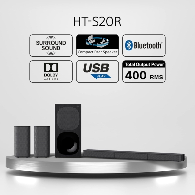 Picture of SONY HT-S20R 5.1ch Home Theatre with Digital, Subwoofer, Rear Speakers, 400 W Bluetooth Soundbar (Black, 5.1 Channel)