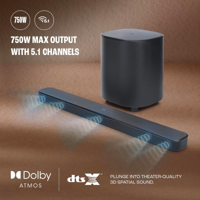 Picture of JBL Bar 500 MK2, Dolby Atmos Soundbar with 3D Surround, Multibeam, HDMI eARC,Wi-Fi 750 W Bluetooth Soundbar (Black, 5.1 Channel)