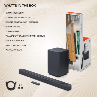 Picture of JBL Bar 2.1 Deep Bass (MK2), Dolby Digital, Wireless 6.5" Subwoofer, HDMI 300 W Bluetooth Soundbar (Black, 2.1 Channel)