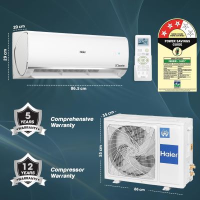 Picture of Haier 1 Ton 3 Star Split Triple Inverter AC - White (HSU13K-PYSS3BN-INV, Copper Condenser)