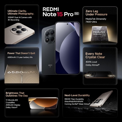 Picture of REDMI Note 15 Pro 5G (Carbon Black, 256 GB) (8 GB RAM)