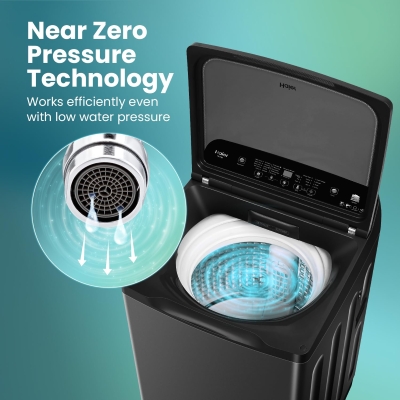 Picture of Haier 10.5 kg 5 Star Inbuilt Butterfly heater, Oceanus Wave Drum Washing Machine Fully Automatic Top Load (HWM105-H688BK,Black)