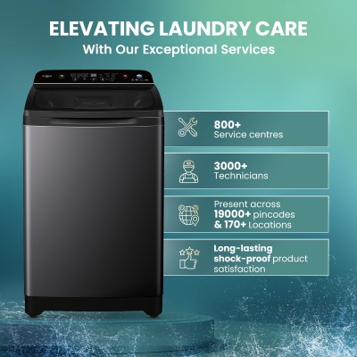 Picture of Haier 10.5 kg 5 Star Inbuilt Butterfly heater, Oceanus Wave Drum Washing Machine Fully Automatic Top Load (HWM105-H688BK,Black)