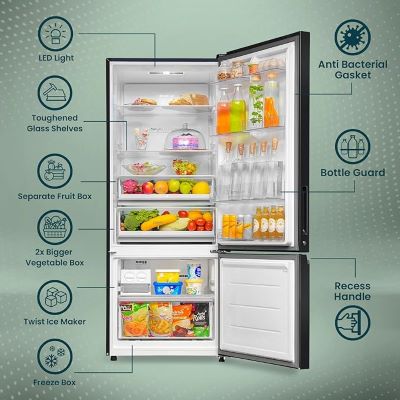 Picture of Haier 445 L Frost Free Double Door Bottom Mount 2 Star Refrigerator (Black Glass, HRB-4952CKG-P)