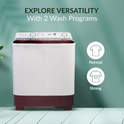 Picture of Haier 7 kg Anti Bacterial Vortex Pulsator, 1300 RPM, Spray Function, Wash Programs, Magic Filter, Rat Mesh Semi Automatic Top Load Washing Machine Maroon, White (HTW70-1187BTN)