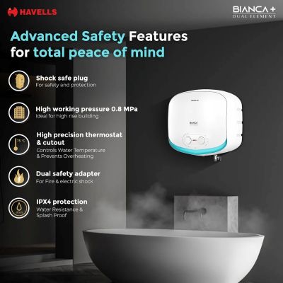 Picture of Havells Bianca+ Convertible Storage Water Heater 10L (Geyser, White Blue)