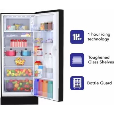 Picture of Haier 215 L Direct Cool Single Door 3 Star Refrigerator with Base Drawer (Black Spiral Glass, HRD-2353PSG-P)