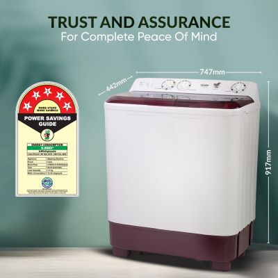 Picture of Haier 7 kg Anti Bacterial Vortex Pulsator, 1300 RPM, Spray Function, Wash Programs, Magic Filter, Rat Mesh Semi Automatic Top Load Washing Machine Maroon, White (HTW70-1187BTN)