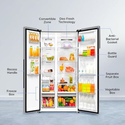 Picture of Haier 596 L Frost Free Side by Side Convertible Refrigerator with 100% Convertible Fridge Space Digital Control Panel 360 Degree Cooling Magic Convertible Zone Expert Inverter 2-Door 3 Star (Inox Marine, HES-690IM)