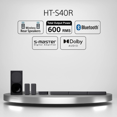 Picture of SONY HT-S40R 5.1ch Home Theatre with Dolby Digital, Subwoofer, Rear Speakers, 600 W Bluetooth Soundbar (Black, 5.1 Channel)