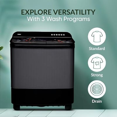 Picture of Haier 9 kg Toughened Glass with Digital Kingfisher Print, Anti Bacterial Vortex Pulsator, 1300 RPM, Spray Function, Wash Programs, Magic Filter, Rat Mesh Semi Automatic Top Load Washing Machine Black, Grey (HTW90-178FL)