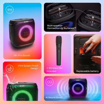 Picture of JBL Partybox Encore 2 with Mic,AI Sound Boost,Dynamic Light Show,Upto 15Hrs Playtime 100 W Bluetooth Soundbar (Black, Stereo Channel)