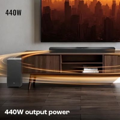 Picture of JBL Bar 2.1 Essential Dolby Digital with Powerful Bass, Wireless Subwoofer, HDMI ARC 440 W Bluetooth Soundbar (Black, 2.1 Channel)